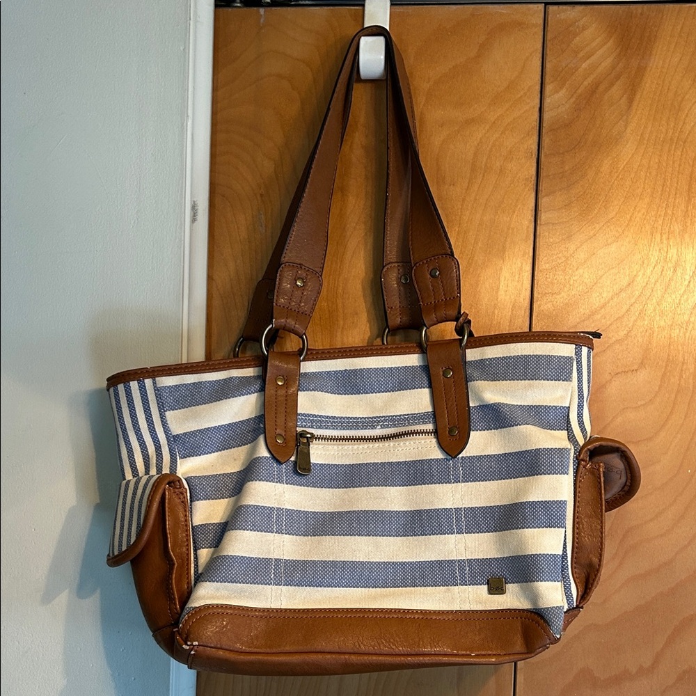 b.o.c. Striped Blue and Brown Tote Bag